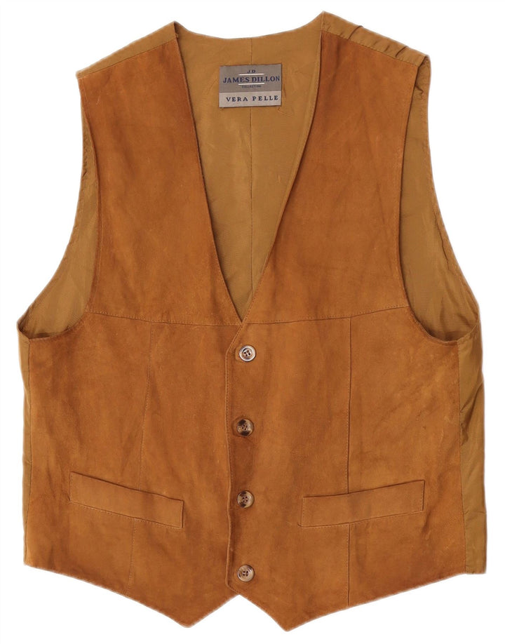 James Dillon Mens Suede Waistcoat Medium Beige Leather