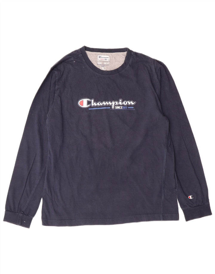 Champion Boys Graphic Top Long Sleeve 13-14 Years XL Navy Blue Cotton