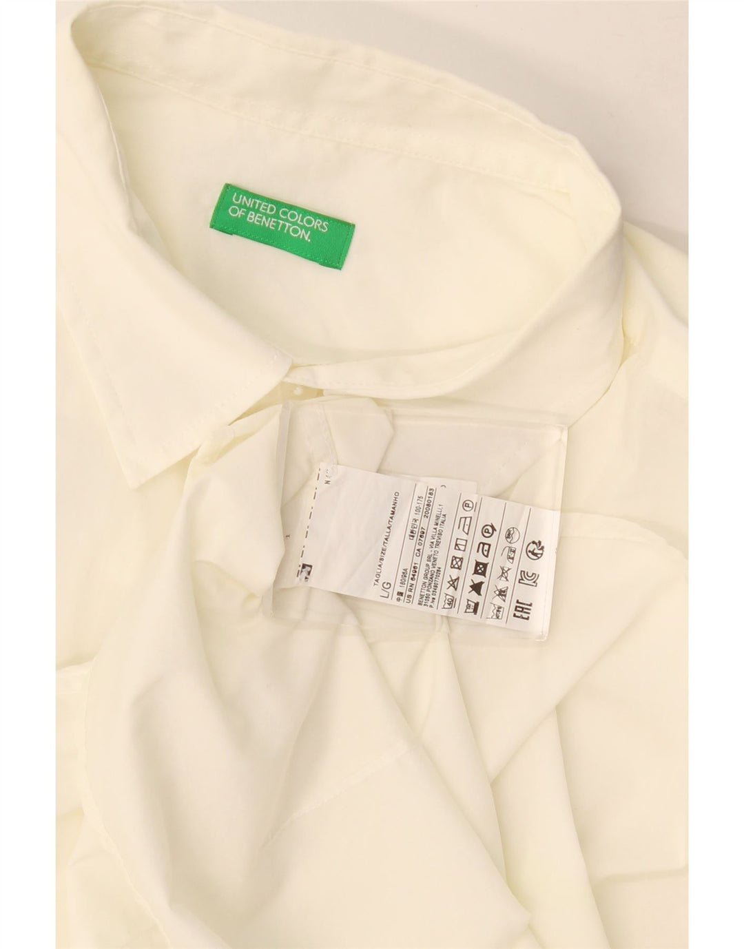 Benetton Mens Short Sleeve Shirt Large White Cotton
