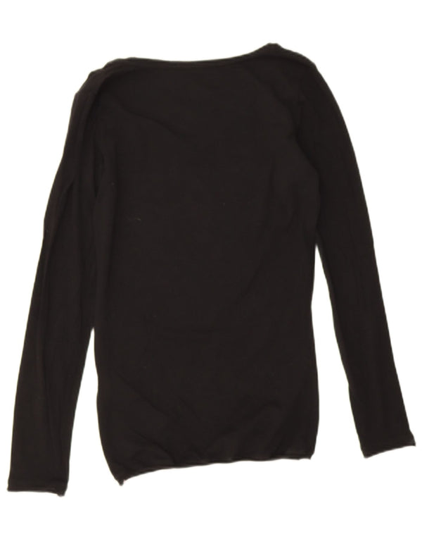 Guess Womens Graphic Top Long Sleeve UK 10 Small  Black Cotton