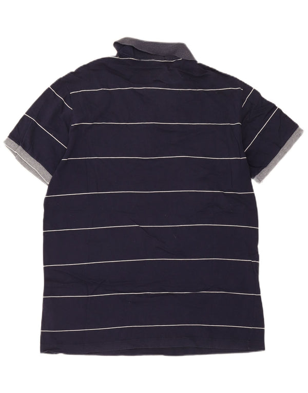 Fred Perry Mens Polo Shirt Large Navy Blue Striped Cotton