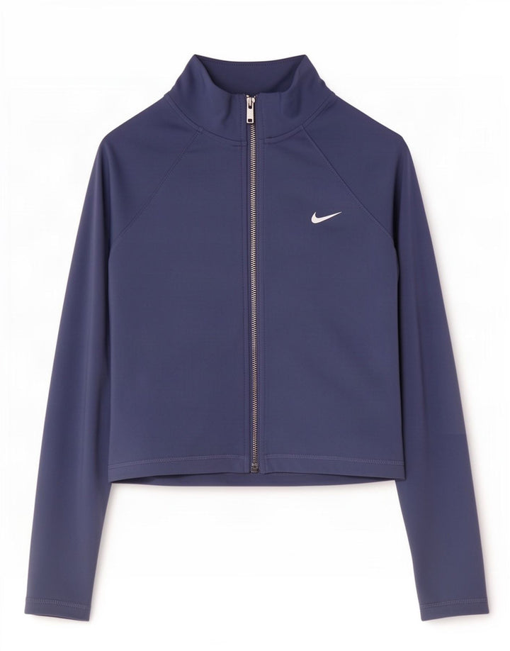 Nike Womens Crop Tracksuit Top Jacket UK 12 Medium Navy Blue Polyester