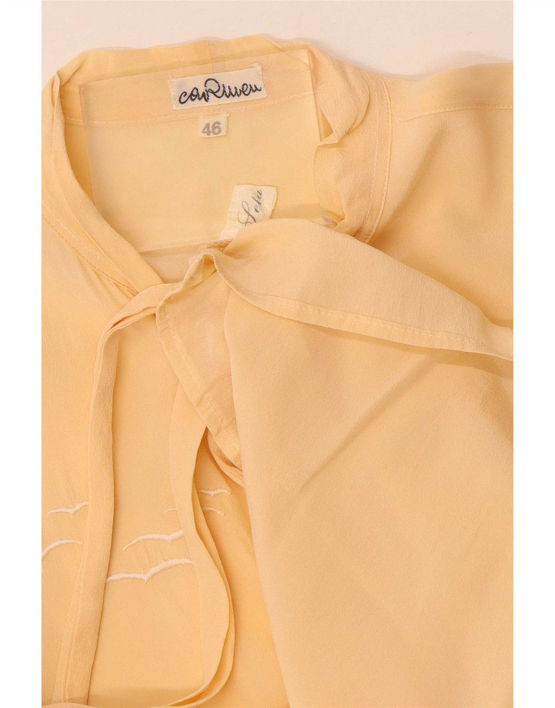 Vintage Womens Front Tie Shirt Blouse IT 46 Large Yellow Silk
