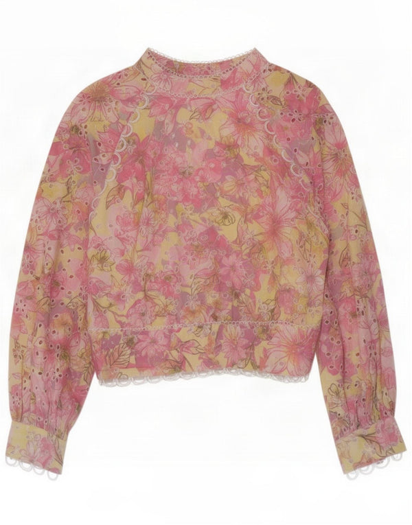 Vintage Womens Long Sleeve Blouse Top UK 12 Medium Multicoloured Floral