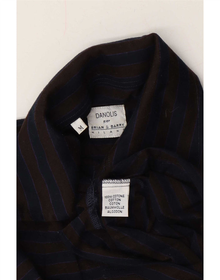 Danolis Mens Pullover Shirt Medium Navy Blue Striped Cotton