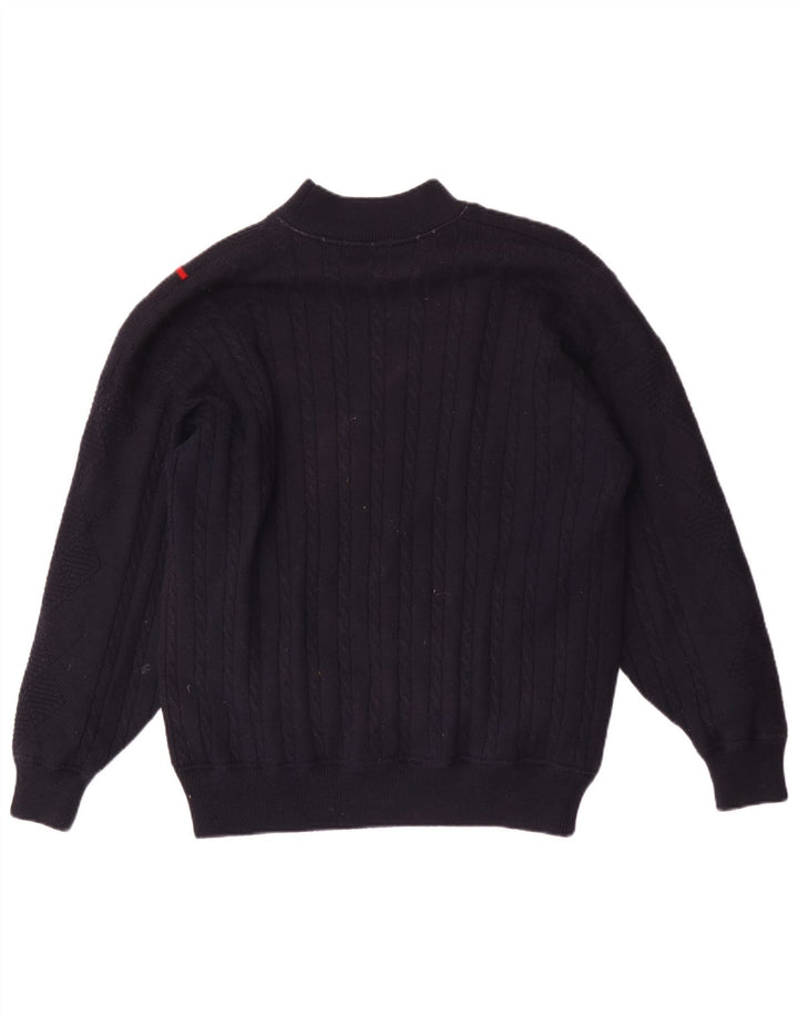 Pringle Mens Turtle Neck Jumper Sweater Large Navy Blue Striped Wool