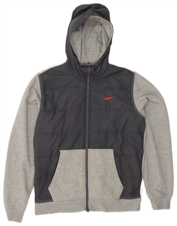 Nike Mens Zip Hoodie Sweater Medium Grey Colourblock Cotton
