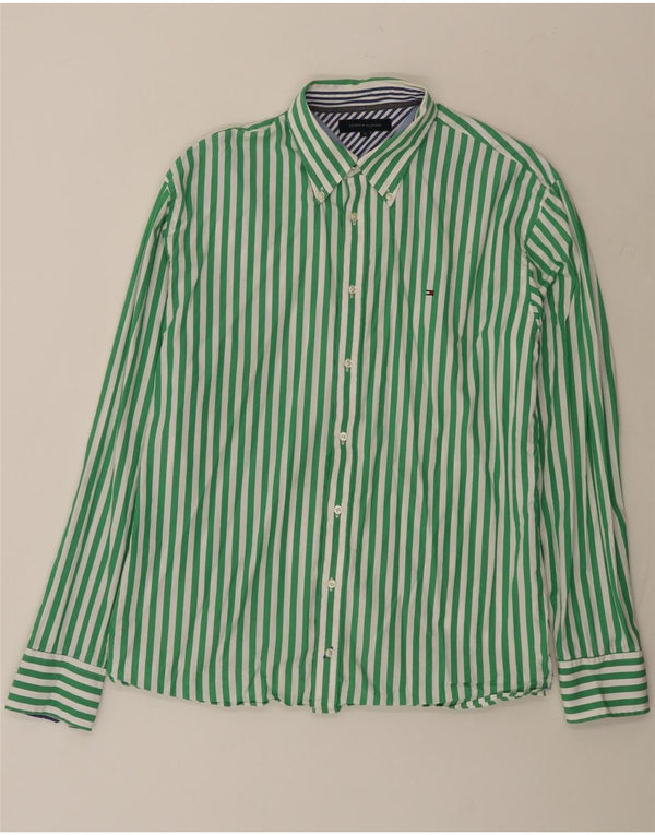Tommy Hilfiger Mens Shirt XL Green Striped Cotton
