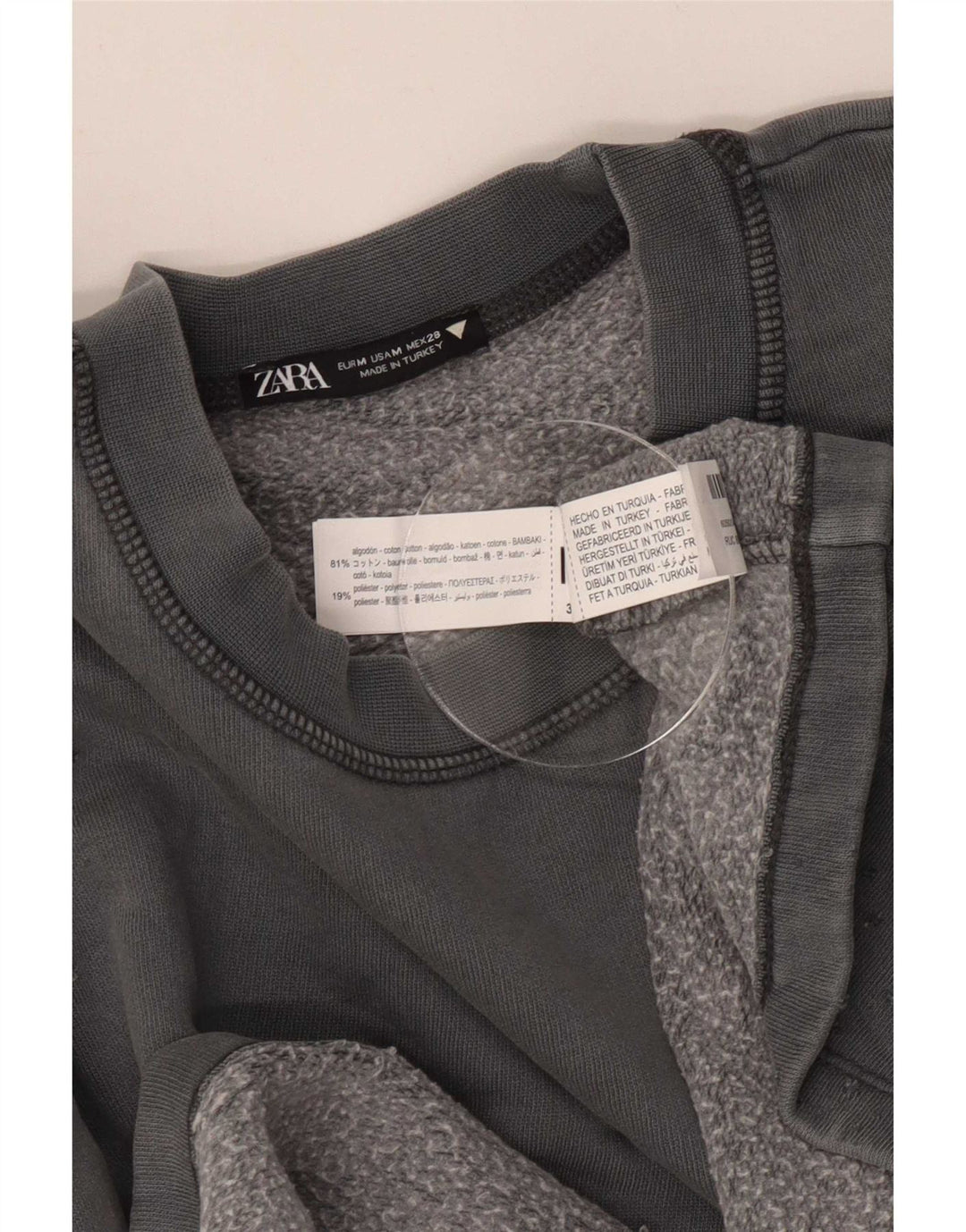 Zara Womens Crop Oversized Sweatshirt Jumper UK 14 Medium Grey Cotton