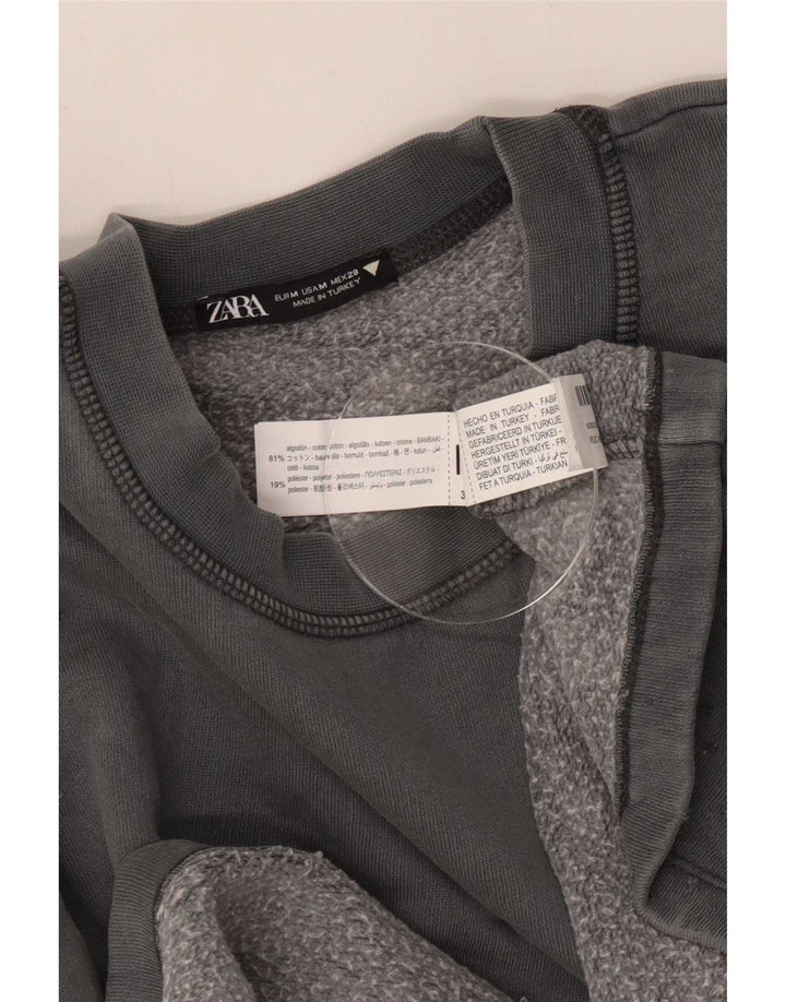 Zara Womens Crop Oversized Sweatshirt Jumper UK 14 Medium Grey Cotton