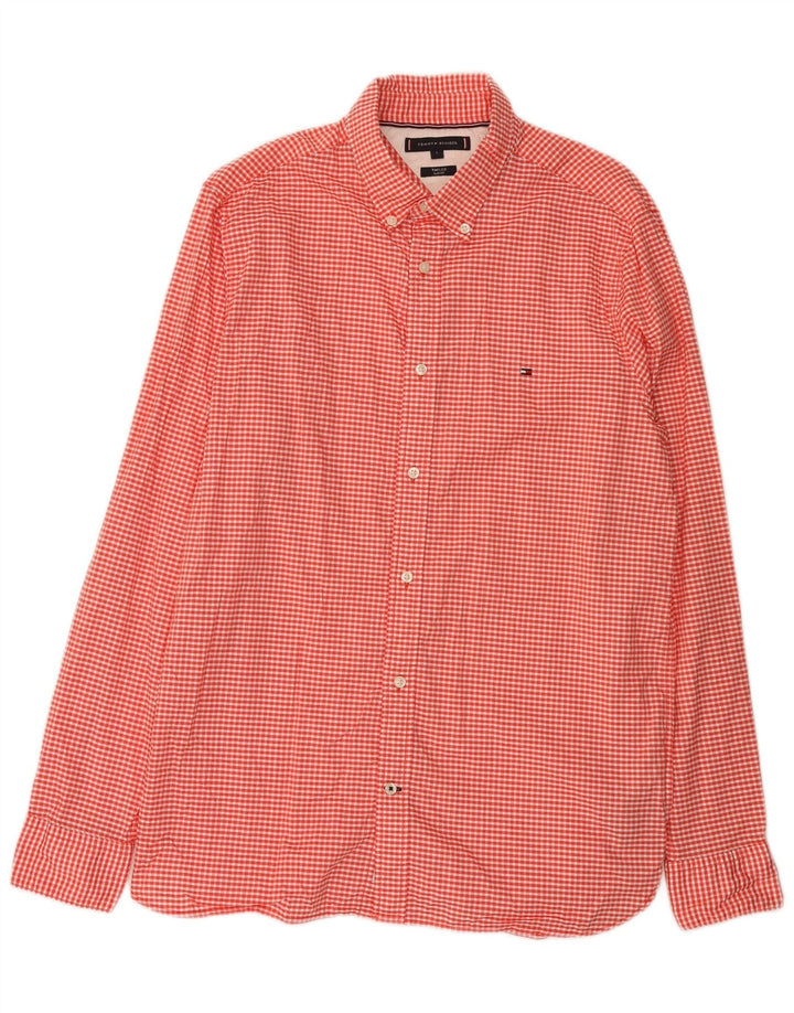 Tommy Hilfiger Mens Slim Fit Shirt Large Red Gingham Cotton