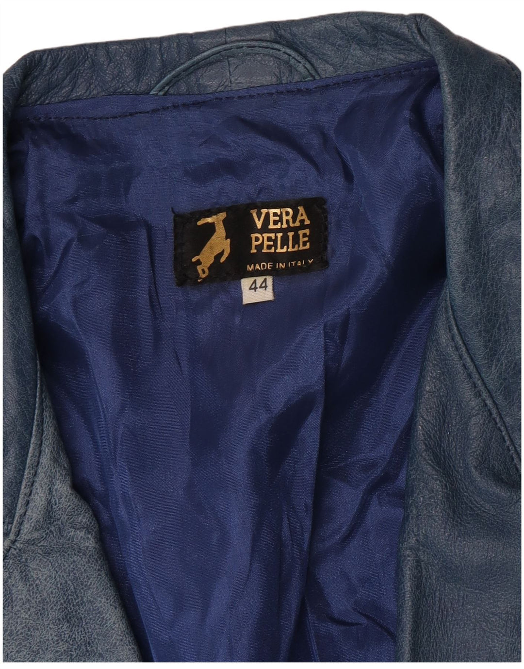 Vintage Womens Leather Jacket IT 44 Medium Blue Leather