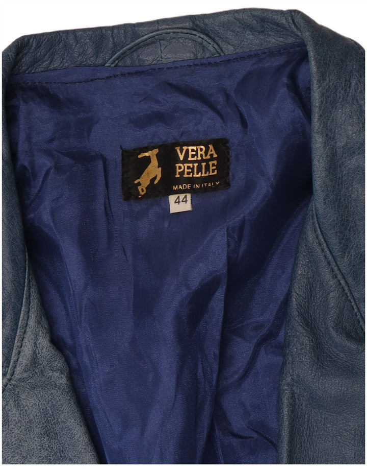 Vintage Womens Leather Jacket IT 44 Medium Blue Leather