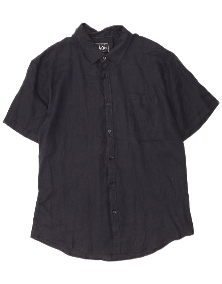 Coast Mens Short Sleeve Shirt 2XL Navy Blue Linen