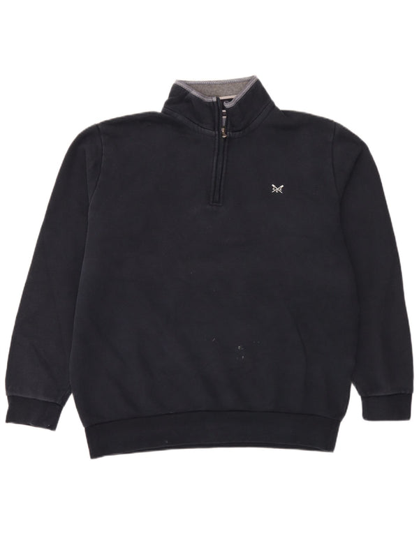 Crew Clothing Mens Zip Neck Sweatshirt Jumper XL Navy Blue Cotton