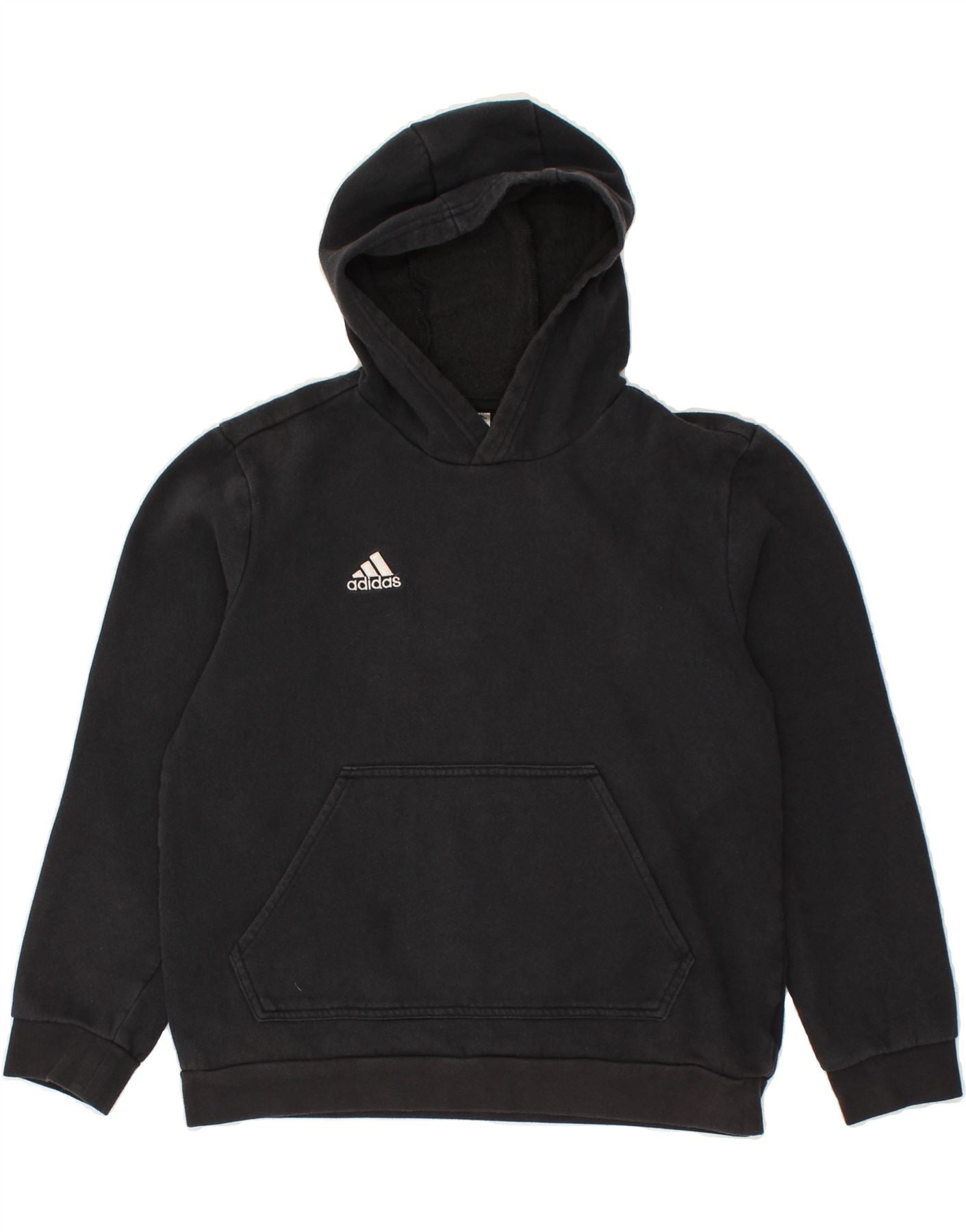 ADIDAS Boys Graphic Hoodie Jumper 13-14 Years Black Cotton