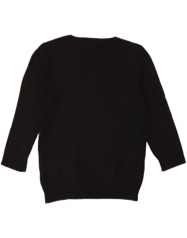Marks & Spencer Womens 3/4 Sleeve V-Neck Jumper Sweater UK 12 Medium Black