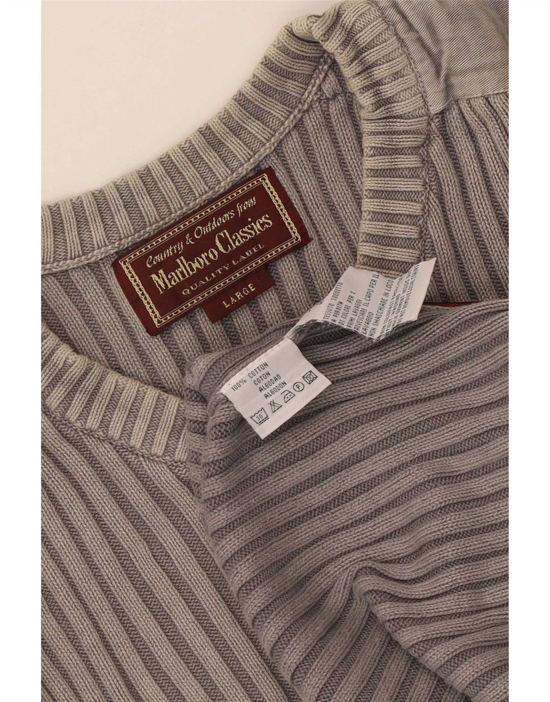 Marlboro Classics Mens V-Neck Jumper Sweater Large Grey Cotton