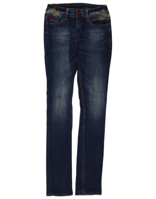 Desigual Womens Skinny Jeans W26 L32 Blue Floral Cotton