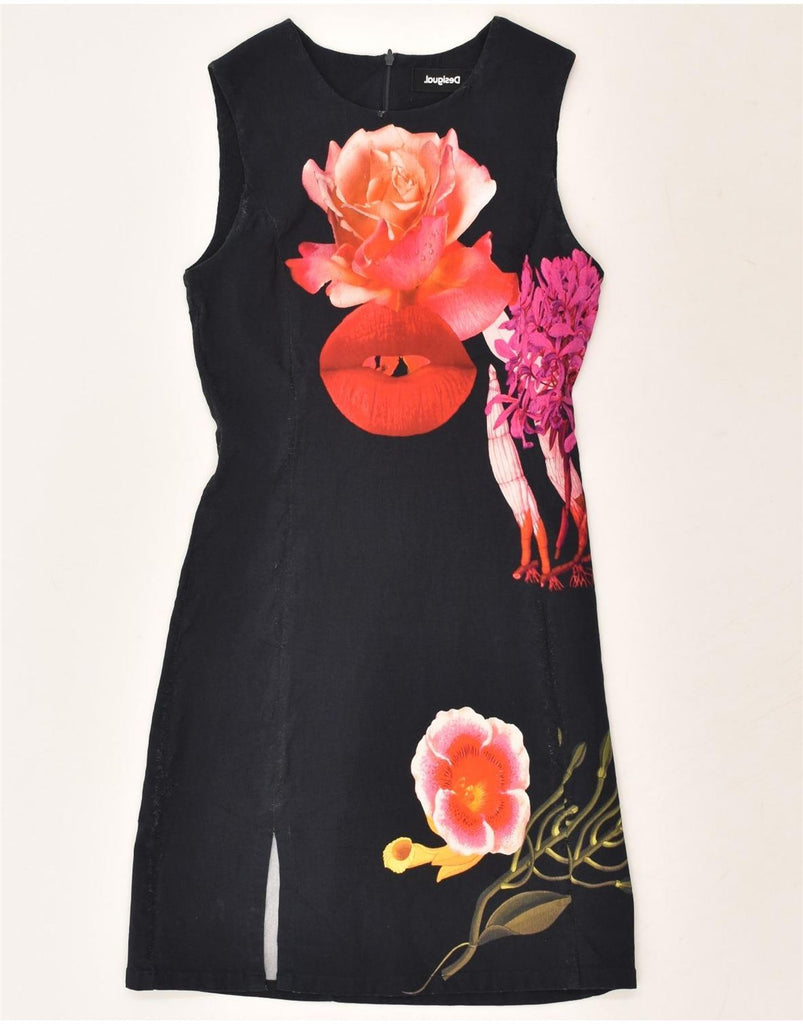 DESIGUAL Womens Sleeveless Sheath Dress UK 6 XS Navy Blue Floral | Vintage Desigual | Thrift | Second-Hand Desigual | Used Clothing | Messina Hembry 