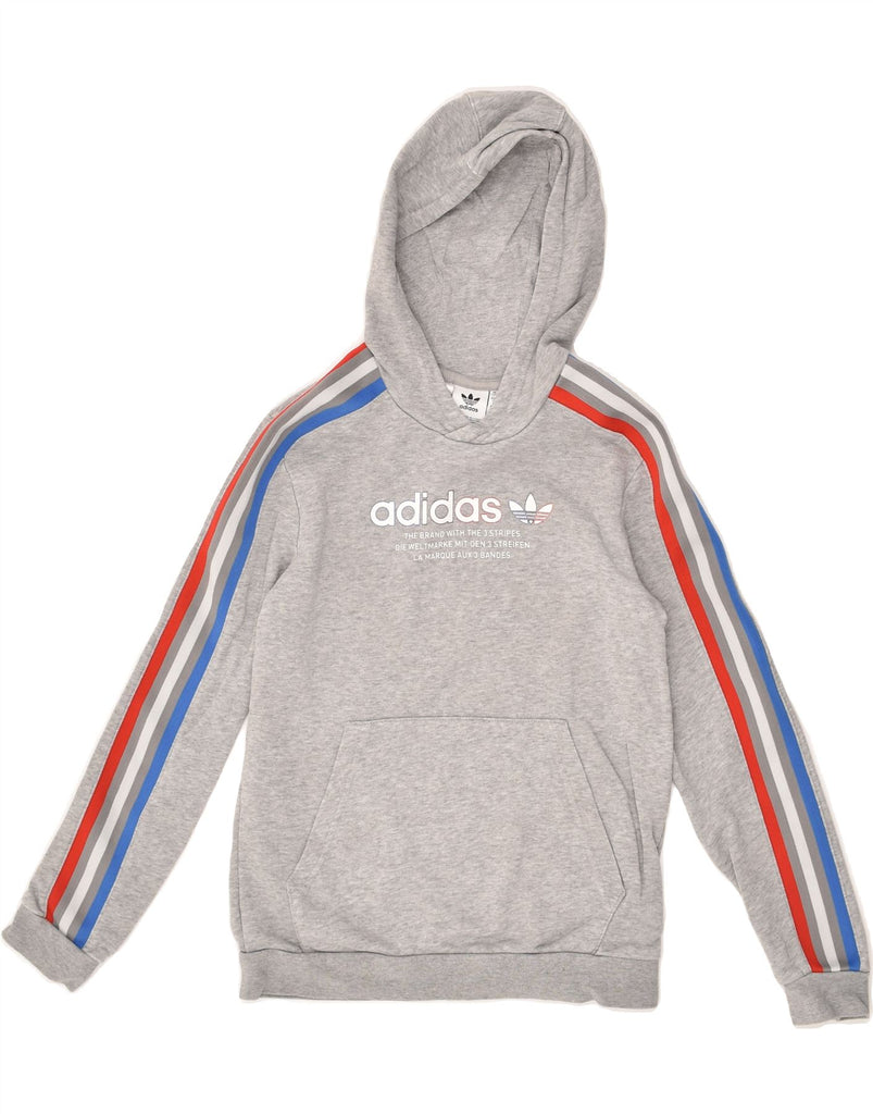 ADIDAS Boys Graphic Hoodie Jumper 11-12 Years Grey | Vintage Adidas | Thrift | Second-Hand Adidas | Used Clothing | Messina Hembry 