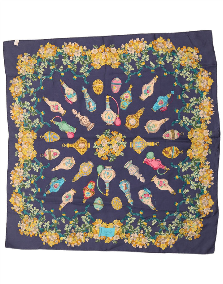 Gucci Womens Graphic Square Scarf One Size Navy Blue Floral Silk Classic
