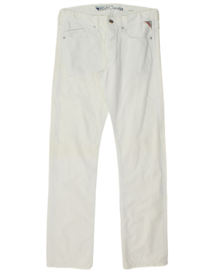 REPLAY Mens Waitom Straight Jeans W32 L34 White Cotton