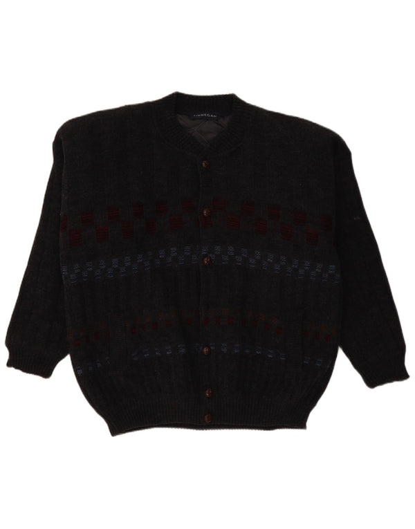 FINNEGAN Mens Cardigan Sweater Large Grey Geometric Acrylic