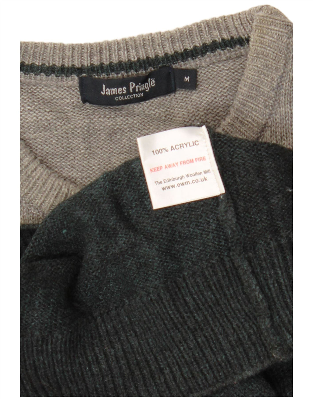 JAMES PRINGLE Mens Boat Neck Jumper Sweater Medium Grey Fair Isle Acrylic