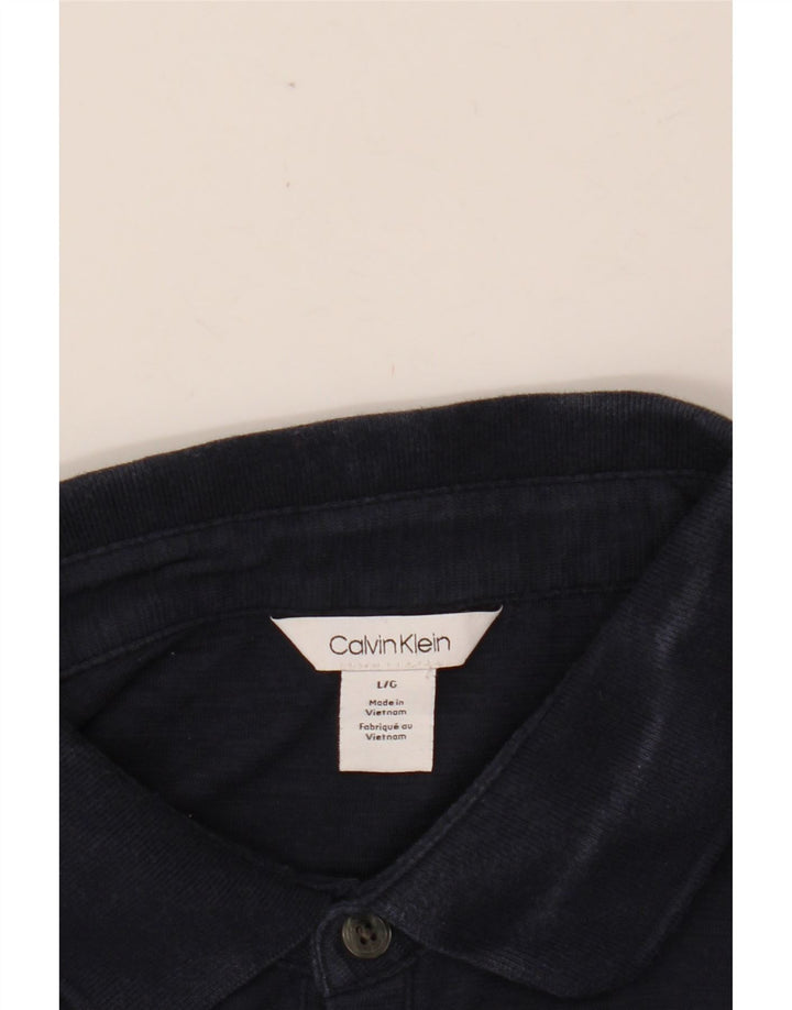 CALVIN KLEIN Mens Polo Shirt Large Grey Colourblock