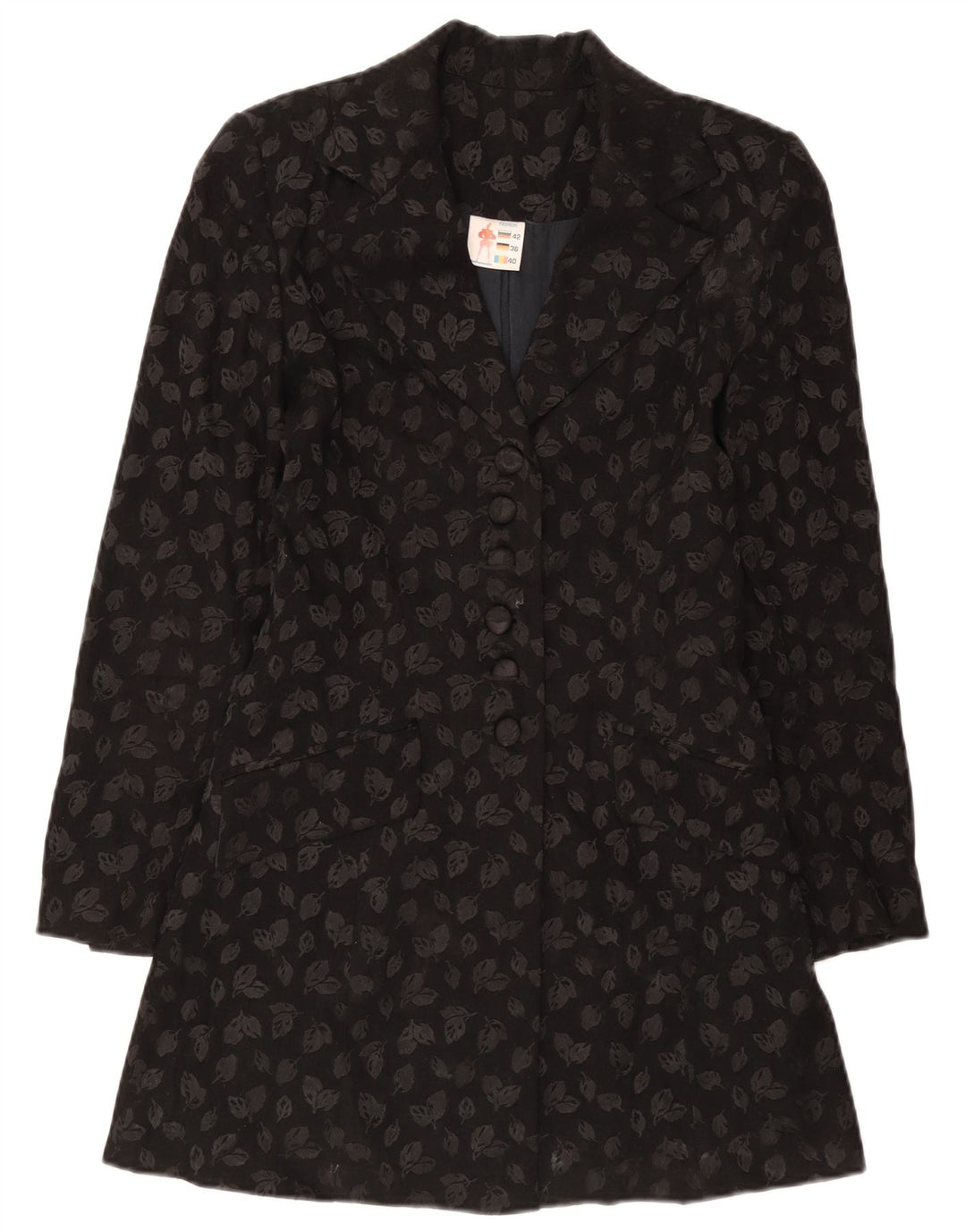 Vintage Womens Longline 6 Button Blazer Jacket IT 40 Small Black Floral