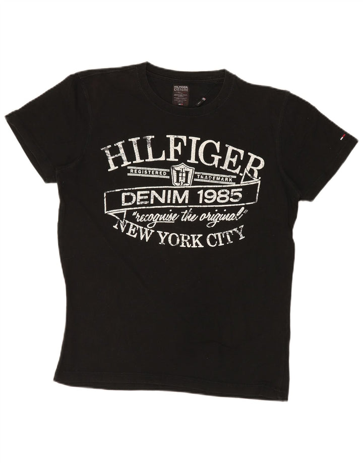 TOMMY HILFIGER Mens Graphic T-Shirt Top Small Black Cotton