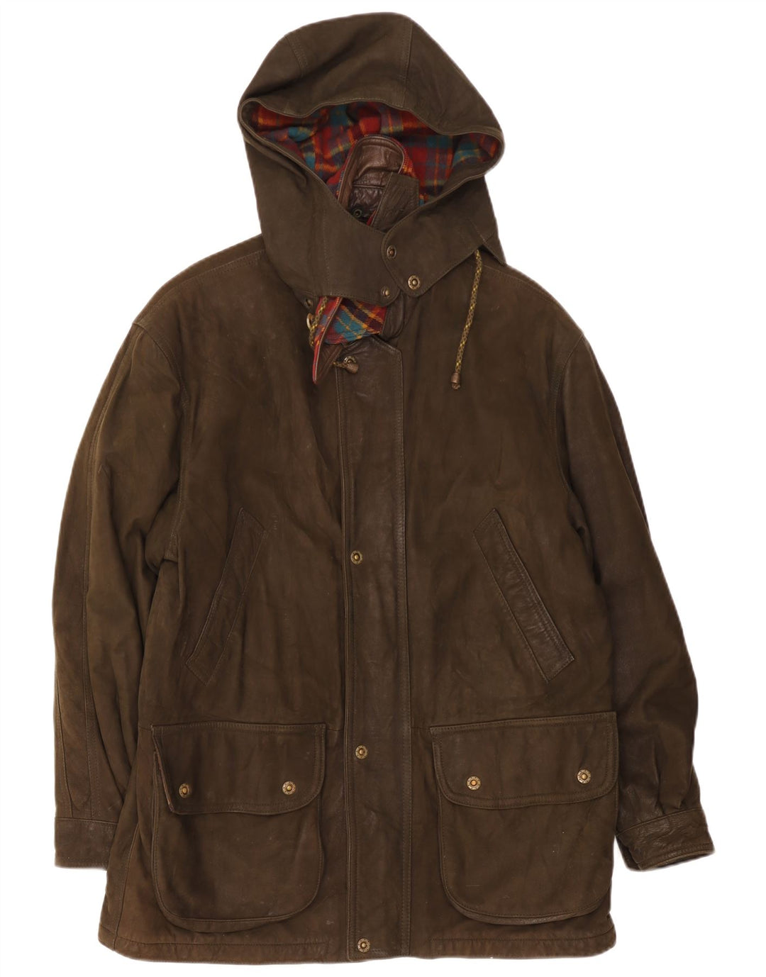 Conrad Mens Hooded Leather Windbreaker Coat IT 52 XL Khaki