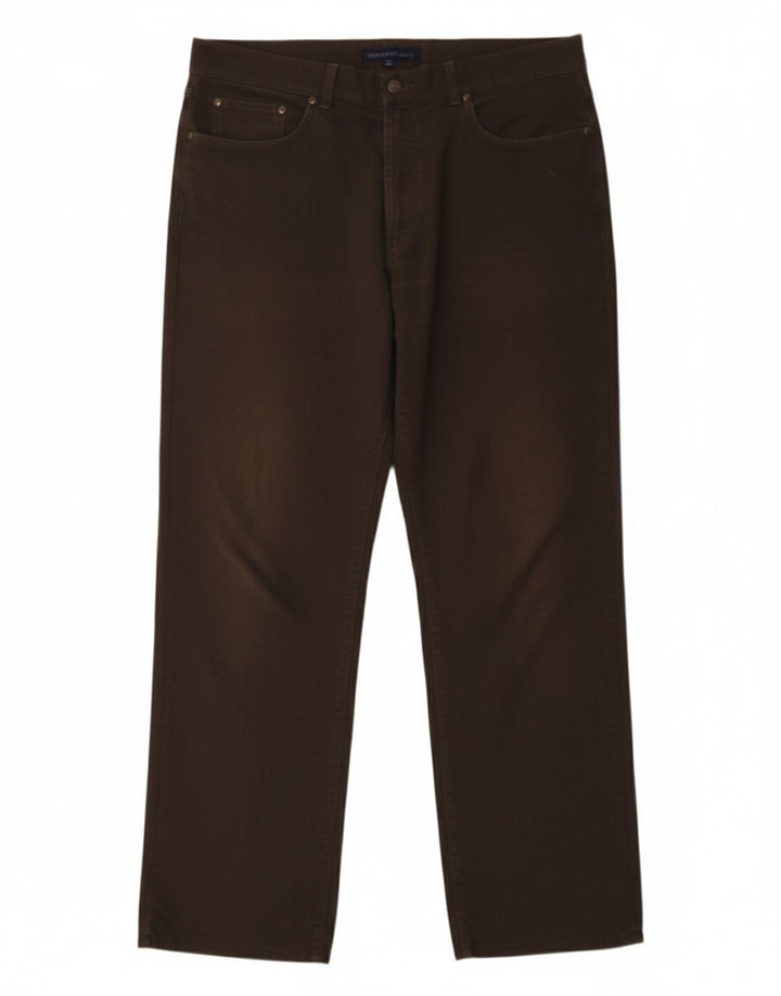 TRUSSARDI Mens Straight Casual Trousers W38 L29 Brown Cotton