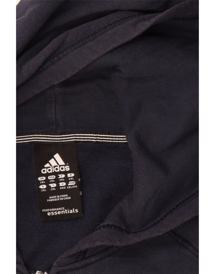 ADIDAS Mens Zip Hoodie Sweater 2XL Navy Blue Cotton