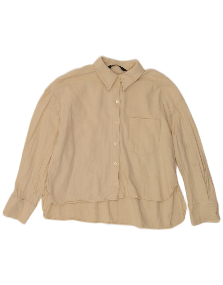Zara Womens Overshirt Shirt UK 10 Small Beige Cotton