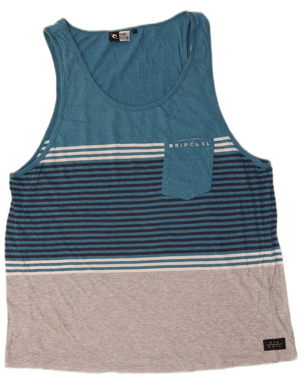 Rip Curl Womens Vest Top UK 16 Large Blue Striped Cotton