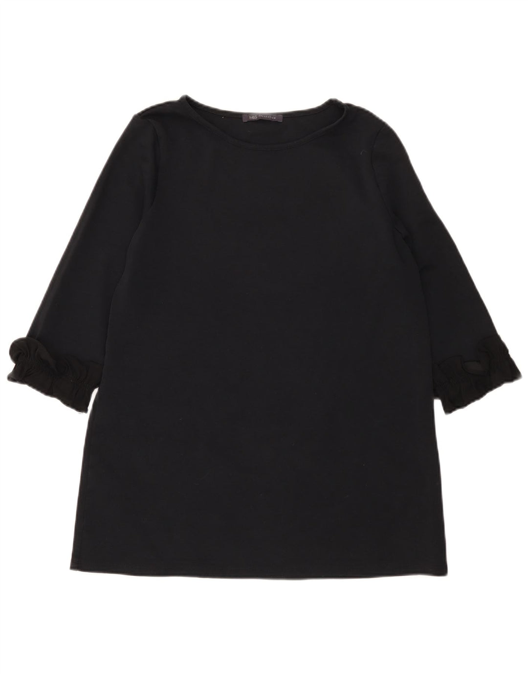 Marks & Spencer Womens 3/4 Sleeve Tunic Top UK 12 Medium Black Cotton