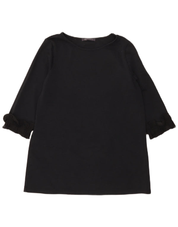 Marks & Spencer Womens 3/4 Sleeve Tunic Top UK 12 Medium Black Cotton