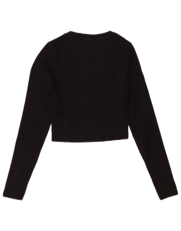 Zara Womens Crop Top Long Sleeve UK 8 Small Black Viscose