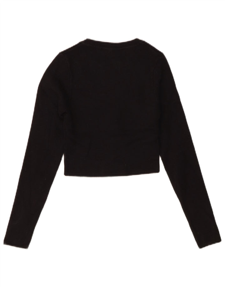 Zara Womens Crop Top Long Sleeve UK 8 Small Black Viscose