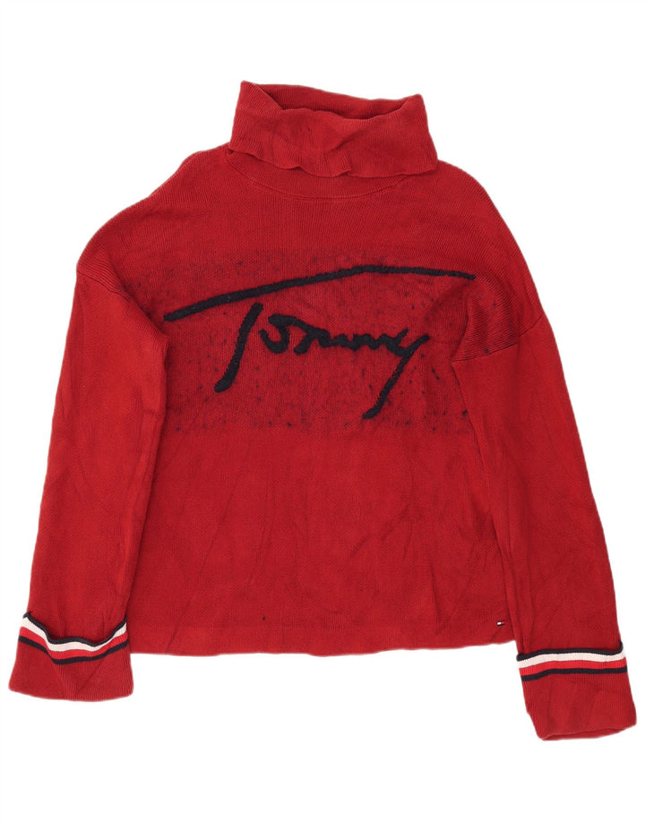 Tommy Hilfiger Womens Graphic Roll Neck Jumper Sweater UK 10 Small Red