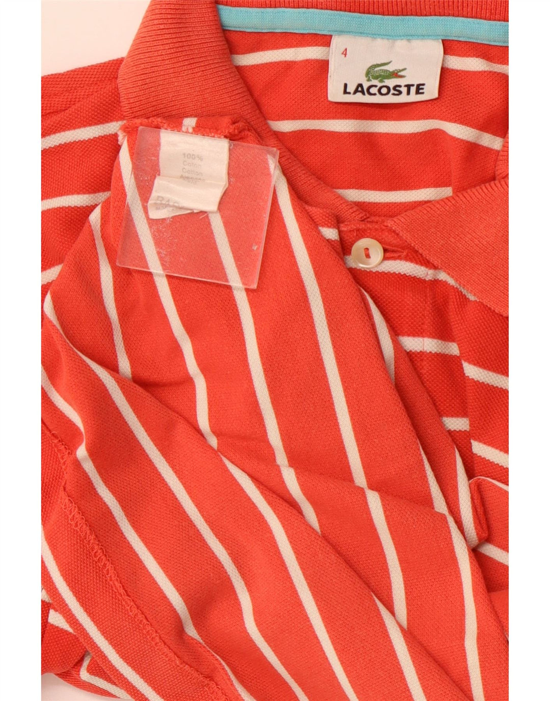 LACOSTE Mens Polo Shirt Size 4 Medium Orange Striped Cotton