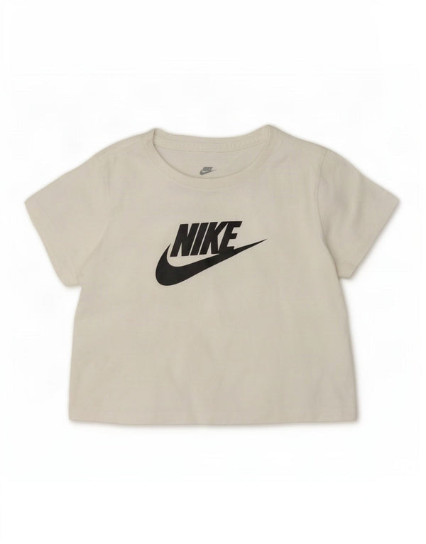 Nike Girls Crop Graphic T-Shirt Top 12-13 Years Large White Cotton