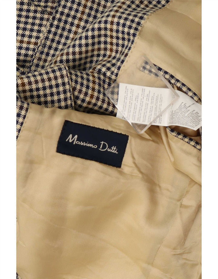 Massimo Dutti Mens 3 Button Blazer Jacket UK 40 Large Beige Houndstooth