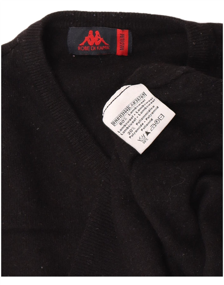 Kappa Womens V-Neck Jumper Sweater UK 14 Medium Black Lambswool