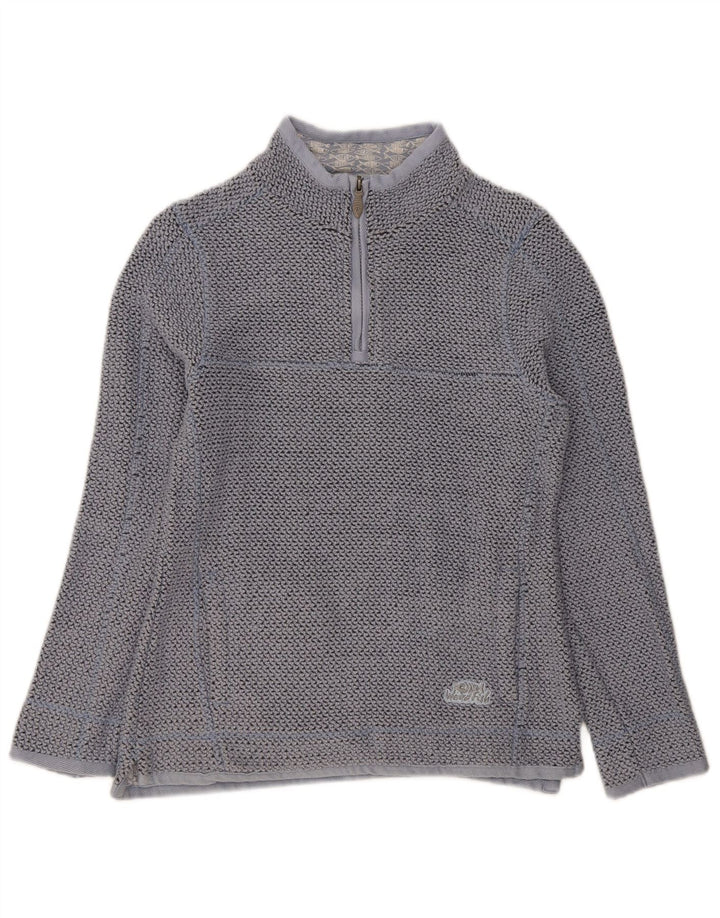 WEIRD FISH Womens Zip Neck Jumper Sweater UK 12 Medium Blue Cotton