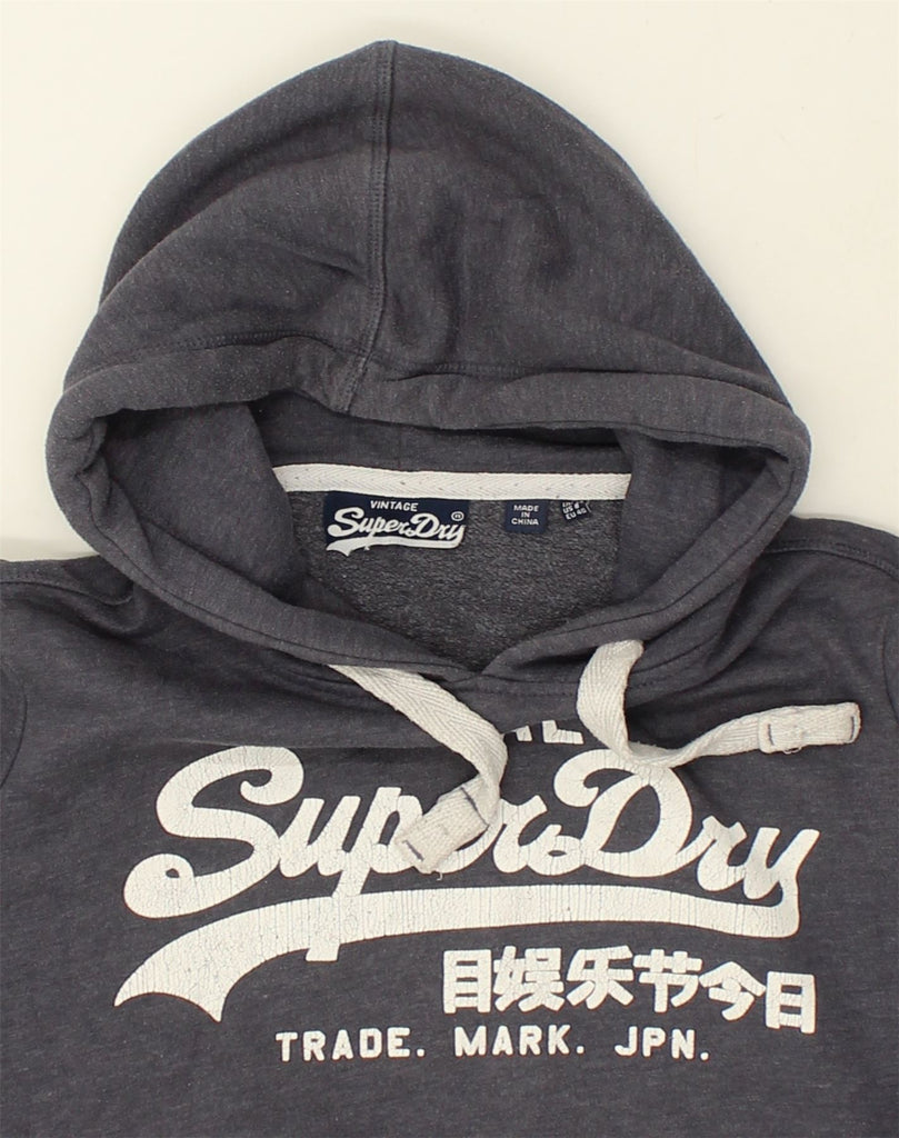 SUPERDRY Womens Graphic Hoodie Jumper UK 12 Medium  Navy Blue Cotton | Vintage Superdry | Thrift | Second-Hand Superdry | Used Clothing | Messina Hembry 