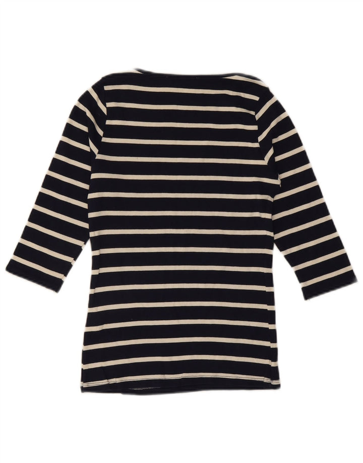 ZARA Womens Top 3/4 Sleeve UK 12 Medium Navy Blue Striped Cotton