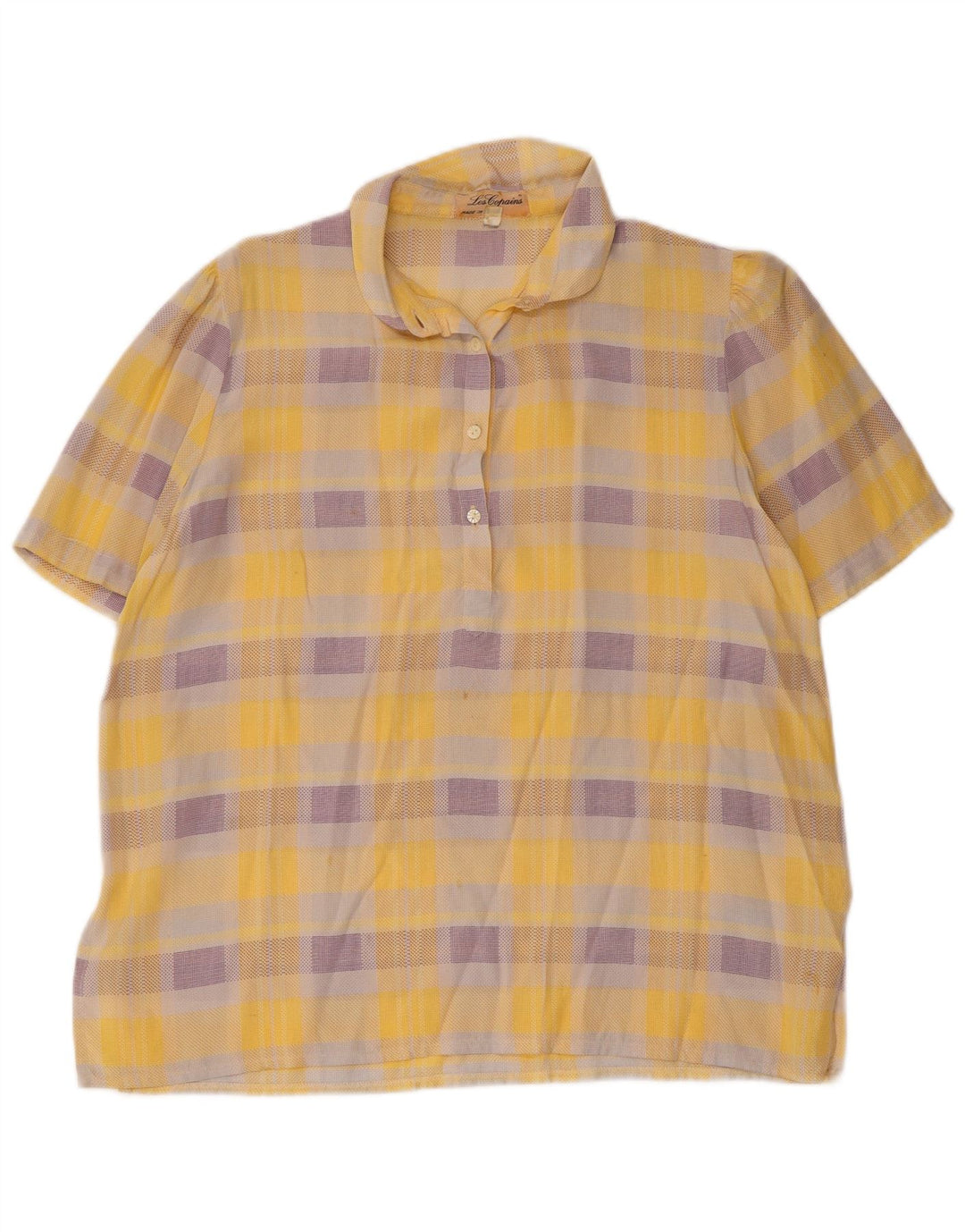 Les Copains Womens Short Sleeve Pullover Shirt UK 14 Large Yellow Check
